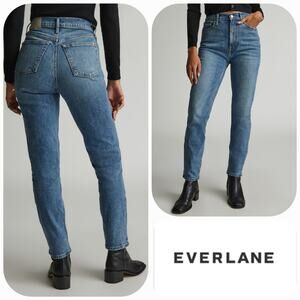EUC Everlane The Original Cheeky Distressed Crop Jean Sz. 24x27 Worn-in Mid Blue